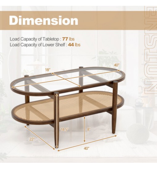 2-Tier Coffee Table with Tempered Glass Tabletop and Acacia Wood Frame