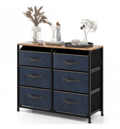 6-Drawer Dresser with Metal Frame and Anti-toppling Devices-Rustic Brown