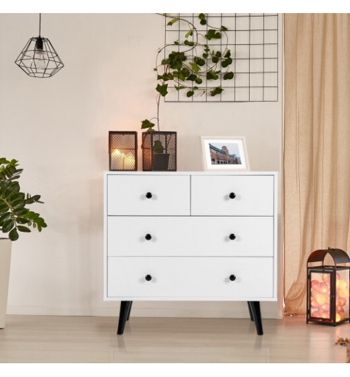 4 Drawers Dresser Chest of Drawers Free Standing Sideboard Cabinet-White