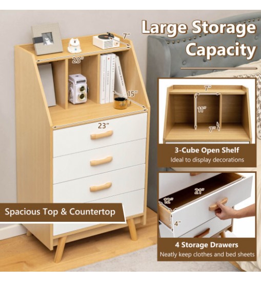 4-Drawer Dresser with 2 Anti-Tipping Kits for Bedroom-Natural