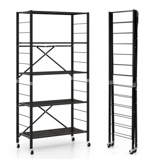 5-Tier Adjustable Shelves with Wheels for Garage Kitchen Balcony