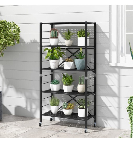 5-Tier Adjustable Shelves with Wheels for Garage Kitchen Balcony