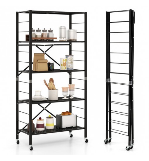 5-Tier Adjustable Shelves with Wheels for Garage Kitchen Balcony