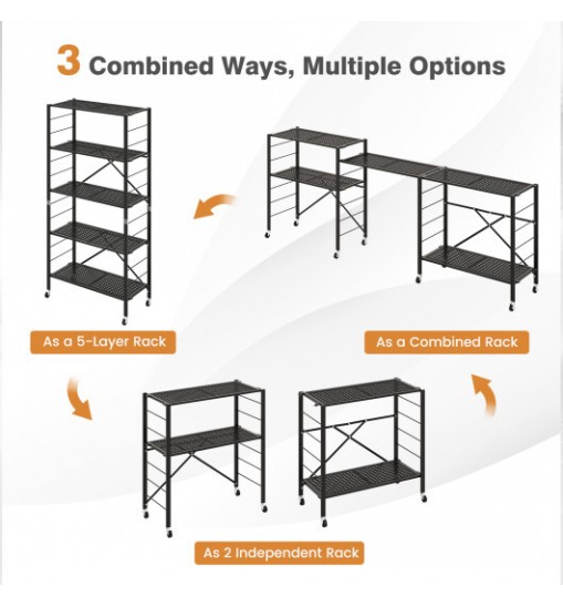 5-Tier Adjustable Shelves with Wheels for Garage Kitchen Balcony