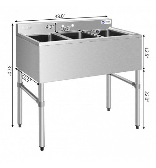 Stainless Steel Utility Sink with 3 Compartment Commercial Kitchen Sink