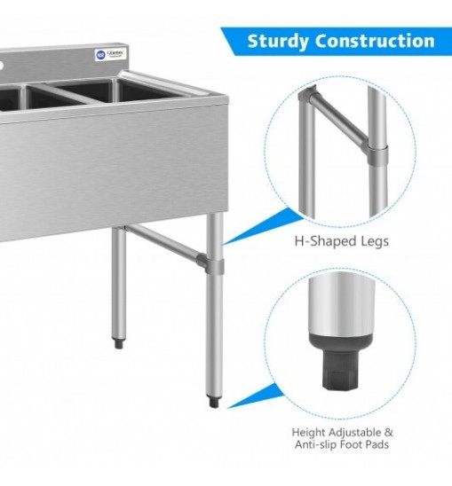 Stainless Steel Utility Sink with 3 Compartment Commercial Kitchen Sink