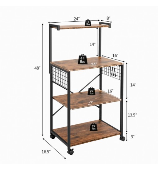 4-Tier Kitchen Baker's Rack on Wheels