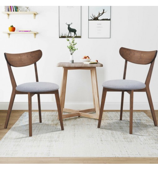 Set of 2 Dining Chairs Upholstered Curved Back Side