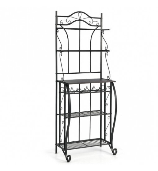 5-Tier Metal Kitchen Baker's Rack with 5 Wine Bottles Rack