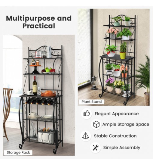 5-Tier Metal Kitchen Baker's Rack with 5 Wine Bottles Rack