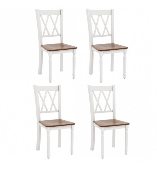 Set of 4 Wooden Farmhouse Kitchen Chairs with Rubber Wood Seat