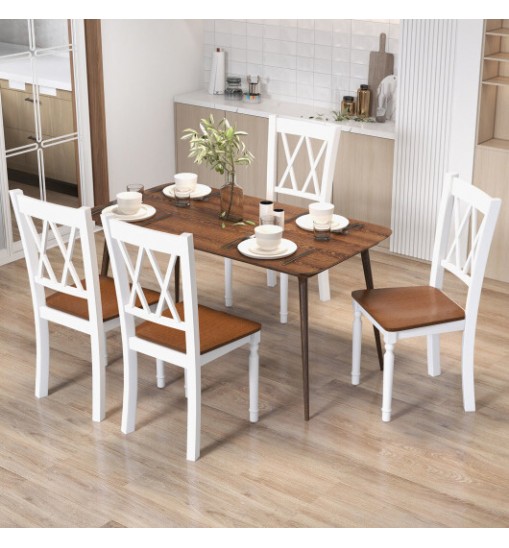 Set of 4 Wooden Farmhouse Kitchen Chairs with Rubber Wood Seat