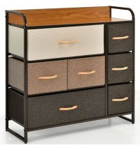 7 Drawer Tower Steel Frame and Wooden Top Dresser Storage Chest for Bedroom