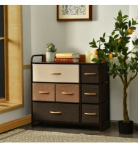 7 Drawer Tower Steel Frame and Wooden Top Dresser Storage Chest for Bedroom