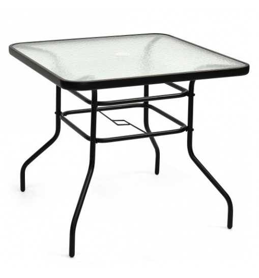 32 Inch Patio Tempered Glass Steel Frame Square Table