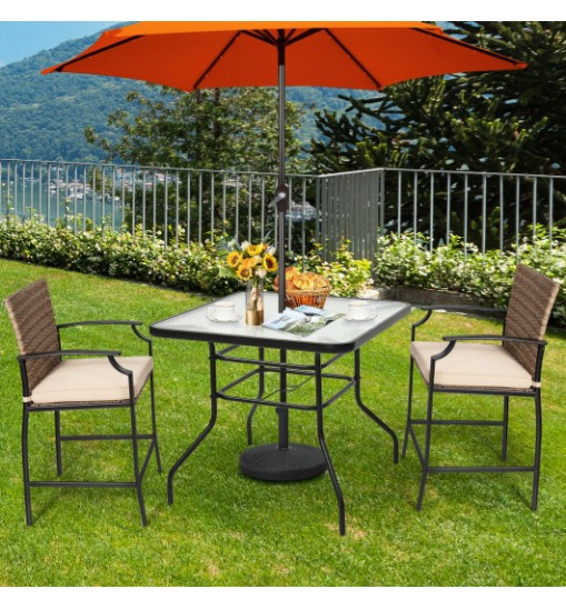 32 Inch Patio Tempered Glass Steel Frame Square Table