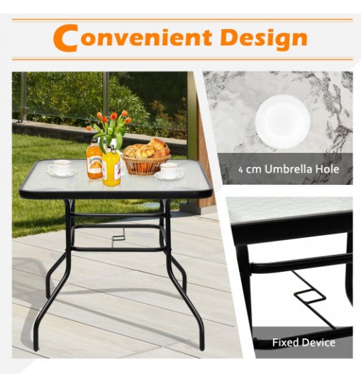 32 Inch Patio Tempered Glass Steel Frame Square Table