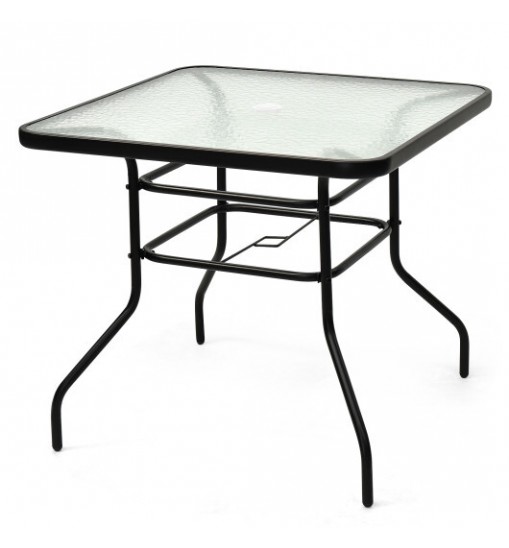 32 Inch Patio Tempered Glass Steel Frame Square Table