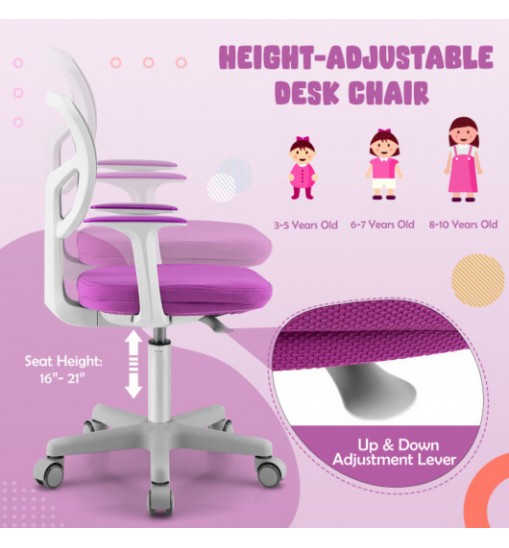 Adjustable Desk Chair with Auto Brake Casters for Kids-Purple