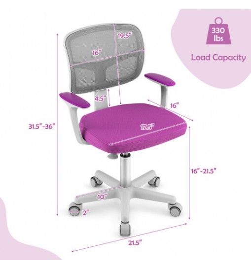 Adjustable Desk Chair with Auto Brake Casters for Kids-Purple