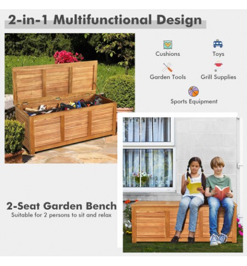 47 Gallon Acacia Wood Storage Bench Box for Patio Garden Deck