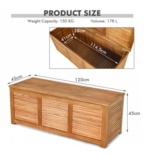 47 Gallon Acacia Wood Storage Bench Box for Patio Garden Deck