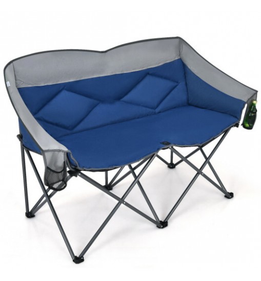 Folding Camping Chair with Bags and Padded Backrest-Blue