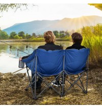 Folding Camping Chair with Bags and Padded Backrest-Blue