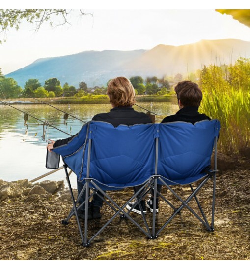 Folding Camping Chair with Bags and Padded Backrest-Blue