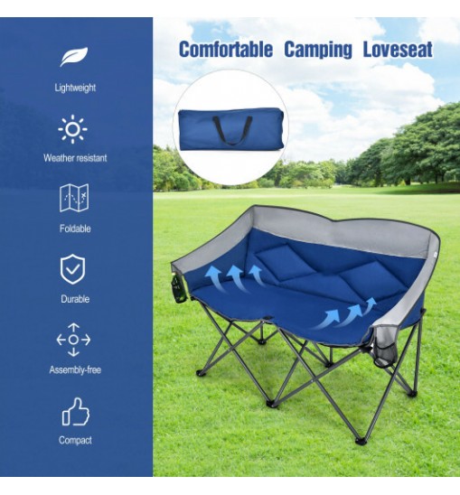 Folding Camping Chair with Bags and Padded Backrest-Blue