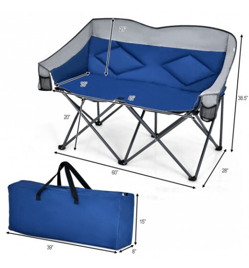 Folding Camping Chair with Bags and Padded Backrest-Blue