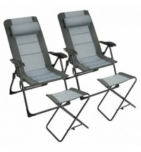 Set of 2 Patiojoy Patio Folding Dining Chair with Ottoman Set Recliner Adjustable-Gray