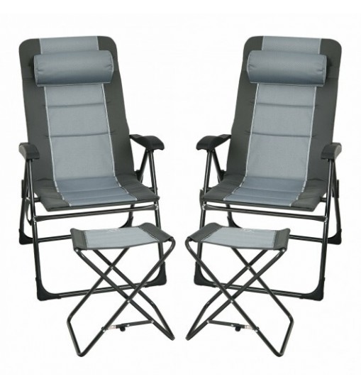 Set of 2 Patiojoy Patio Folding Dining Chair with Ottoman Set Recliner Adjustable-Gray