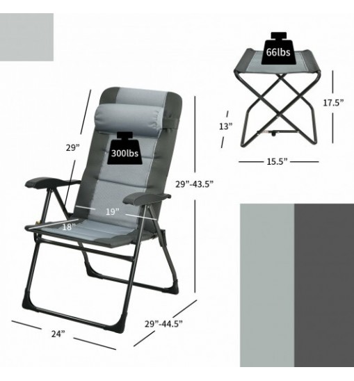 Set of 2 Patiojoy Patio Folding Dining Chair with Ottoman Set Recliner Adjustable-Gray