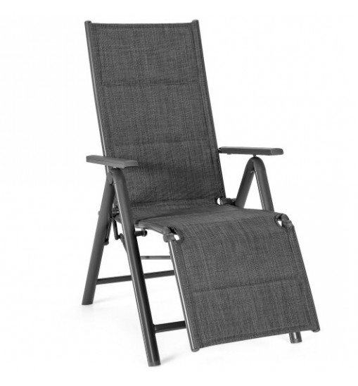 Aluminum Frame Adjustable Outdoor Foldable Reclining Padded Chair-Gray