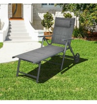 Patio Reclining Chaise Lounge with Adjust Neck Pillow-Gray