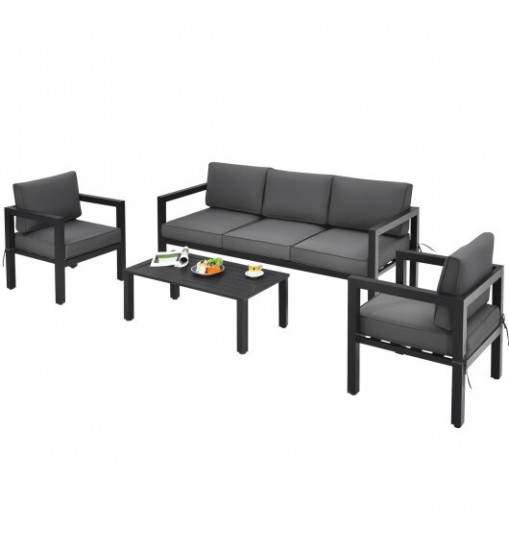 4 Pieces Outdoor Furniture Set for Backyard and Poolside-Gray