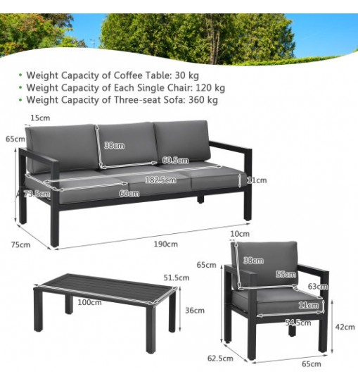 4 Pieces Outdoor Furniture Set for Backyard and Poolside-Gray