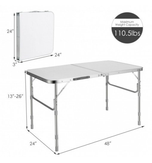 Set of 2 Folding Picnic Utility Table with Carrying Handle-White