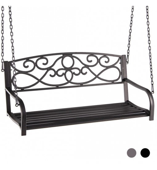 Outdoor 2-Person Metal Porch Swing Chair with Chains-Brown