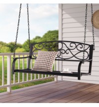 Outdoor 2-Person Metal Porch Swing Chair with Chains-Brown