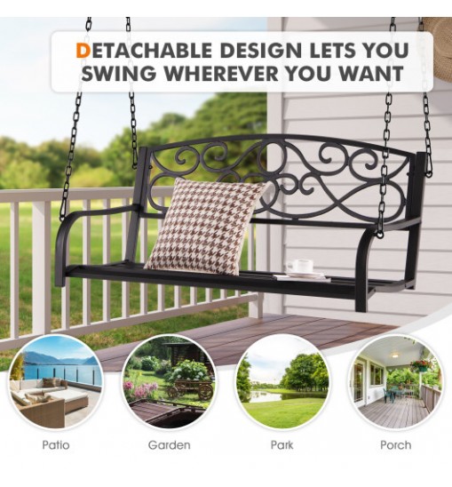 Outdoor 2-Person Metal Porch Swing Chair with Chains-Brown