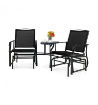 Double Swing Glider Rocker Chair set with Glass Table-Black