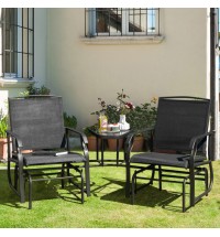 Double Swing Glider Rocker Chair set with Glass Table-Black