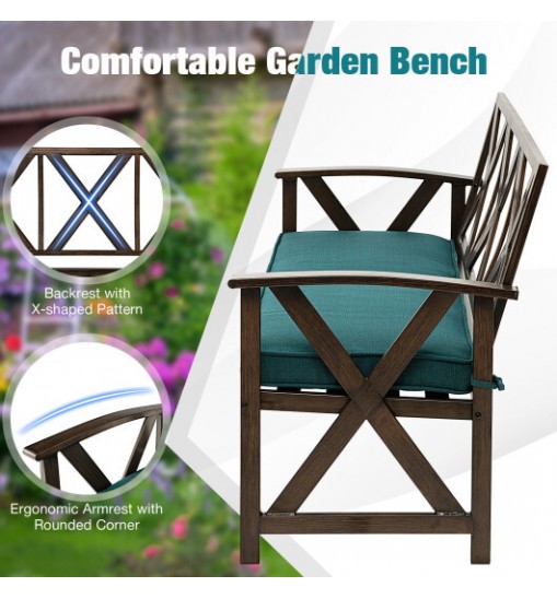 Outdoor Garden Bench with Detachable Sponge-Padded Cushion-Brown