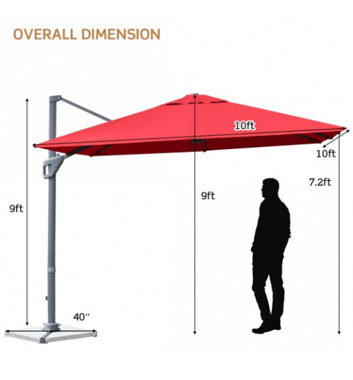 10 x 10 Feet Patio Offset Cantilever Umbrella with Aluminum 360-degree Rotation Tilt-Wine