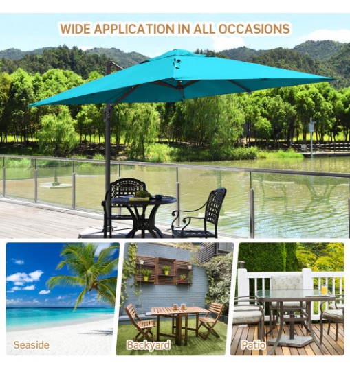 10 x 10 Feet Patio Offset Cantilever Umbrella with Aluminum 360-degree Rotation Tilt-Wine