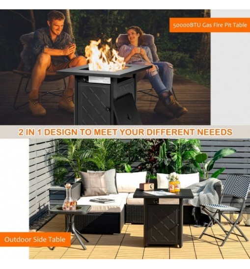 28 Inch Propane 50 000 BTU Patio Square Gas Fireplace with Lava Rock-Black