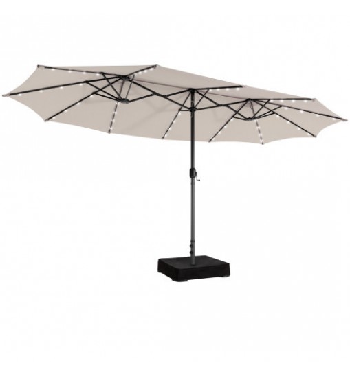 15 Feet Double-Sided Patio Umbrella with 48 LED Lights-Beige