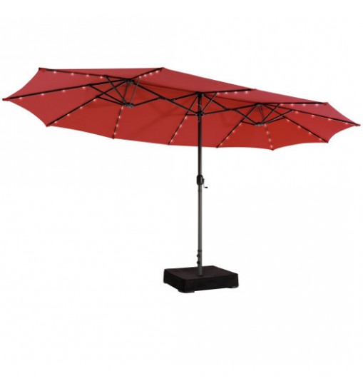 15 Feet Double-Sided Patio Umbrella with 48 LED Lights-Beige